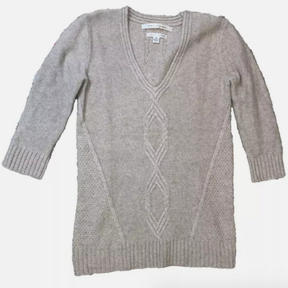 Cashmere Sweater Max Studio V Neck 2 Ply 3/4 Sleeve Beautiful